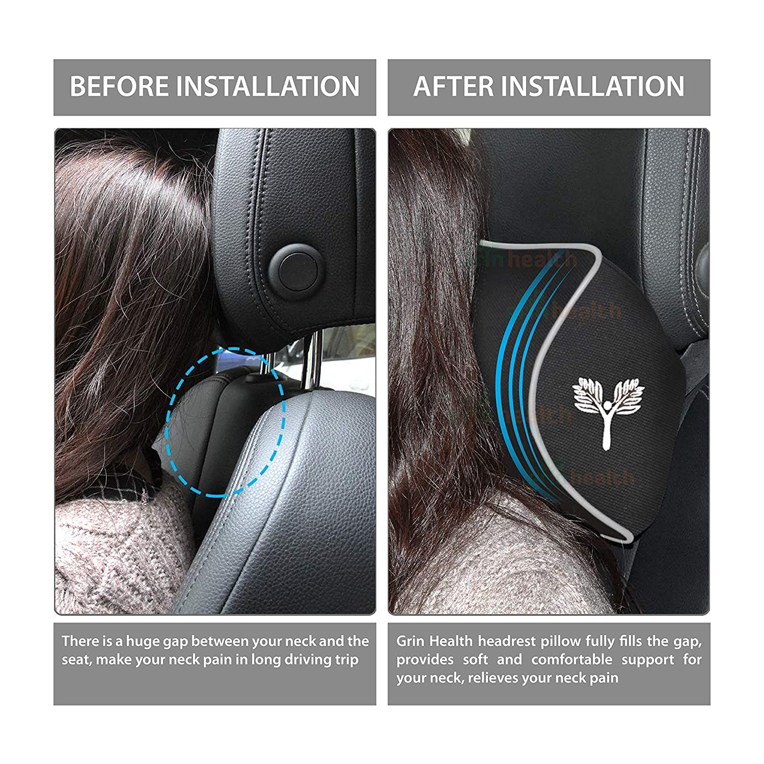Large Car Headrest Memory Foam Neckrest Pillow (13 cm/5.11 inch Thic –  Grin Health